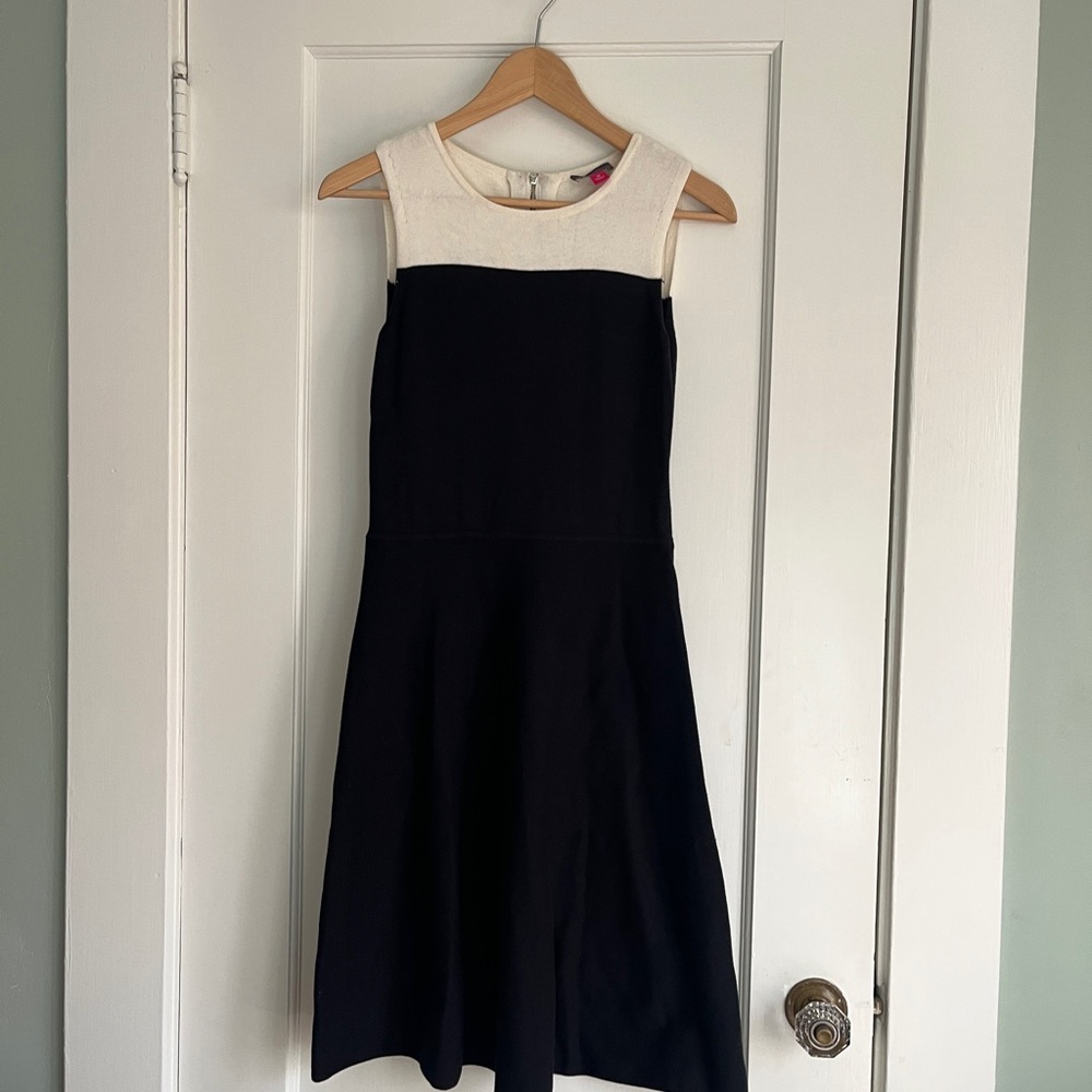 Vince Camuto Black and Cream Knit Midi Dress with back zipper accent